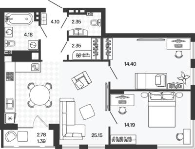 Планировка: 2-комн. 68,76 м² · этаж 1 из 5