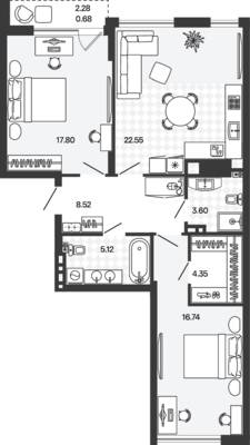 Планировка: 2-комн. 79,36 м² · этаж 5 из 5