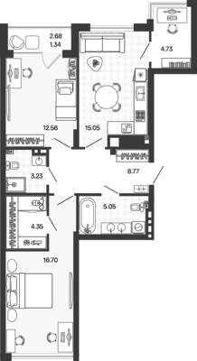 Планировка: 2-комн. 69,61 м² · этаж 4 из 5