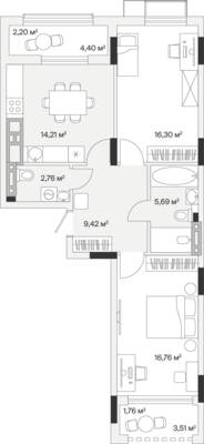 2-комнатная квартира 70,1 м² в ЖК АЭРО, Малое Исаково — фото 1