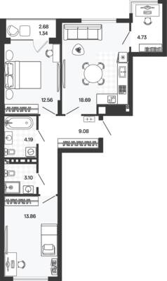 Планировка: 2-комн. 65,25 м² · этаж 3 из 5