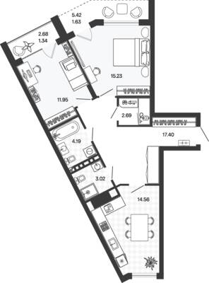 Планировка: 2-комн. 71,95 м² · этаж 3 из 5