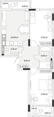 2-комнатная квартира 79 м² в ЖК АЭРО, Малое Исаково — фото 1
