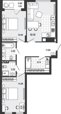 Планировка: 2-комн. 72,93 м² · этаж 1 из 5