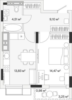 1-комнатная квартира 43 м² в ЖК АЭРО, Малое Исаково — фото 1