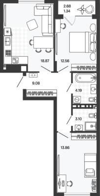Планировка: 2-комн. 63,08 м² · этаж 2 из 5