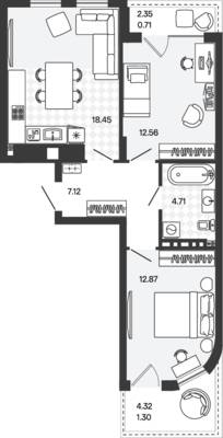 Планировка: 2-комн. 57,71 м² · этаж 5 из 5