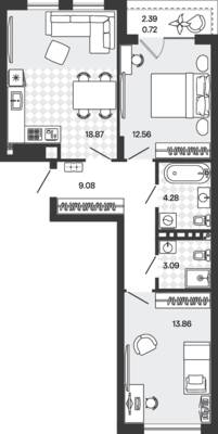 Планировка: 2-комн. 62,46 м² · этаж 5 из 5