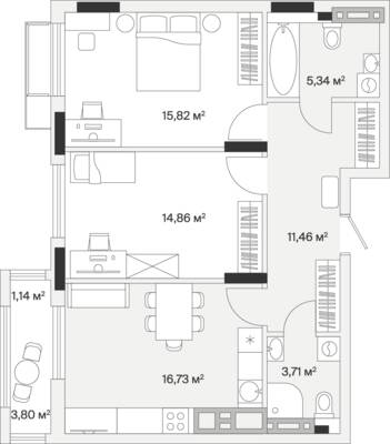 2-комнатная квартира 70,1 м² в ЖК АЭРО, Малое Исаково — фото 1