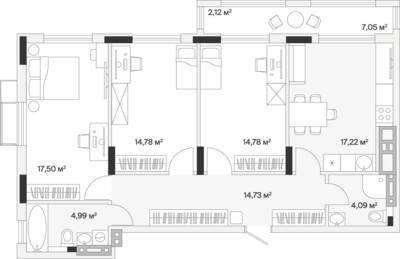 3-комнатная квартира 91,2 м² в ЖК АЭРО, Малое Исаково — фото 1
