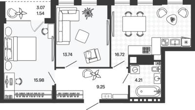 Планировка: 2-комн. 61,7 м² · этаж 2 из 5