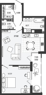 Планировка: 1-комн. 65,66 м² · этаж 5 из 5