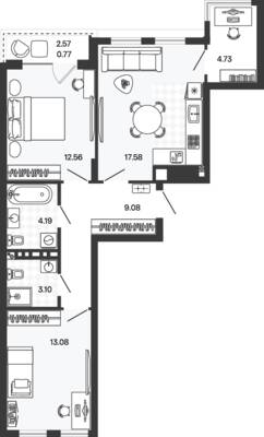 Планировка: 2-комн. 64,63 м² · этаж 5 из 5