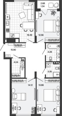 Планировка: 3-комн. 88,94 м² · этаж 1 из 5
