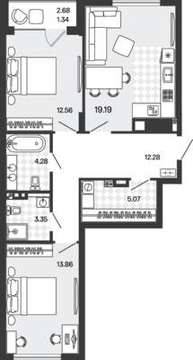 Планировка: 2-комн. 71,93 м² · этаж 1 из 5