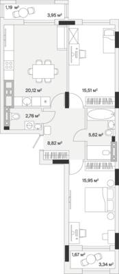 2-комнатная квартира 73,7 м² в ЖК АЭРО, Малое Исаково — фото 1