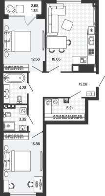 Планировка: 2-комн. 71,93 м² · этаж 1 из 5