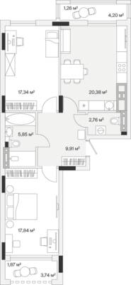 2-комнатная квартира 78,1 м² в ЖК АЭРО, Малое Исаково — фото 1