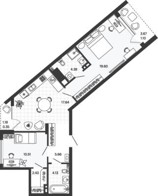 Планировка: 2-комн. 65,8 м² · этаж 2 из 5