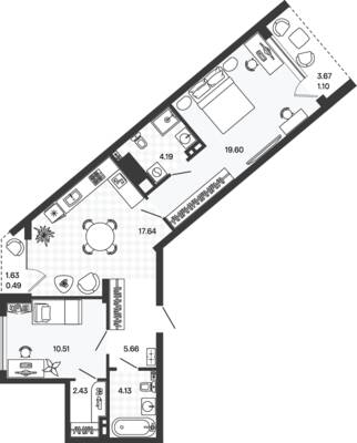 Планировка: 2-комн. 65,75 м² · этаж 3 из 5