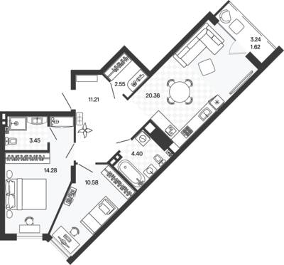 Планировка: 2-комн. 68,53 м² · этаж 2 из 5