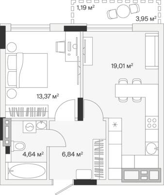 1-комнатная квартира 45,4 м² в ЖК АЭРО, Малое Исаково — фото 1
