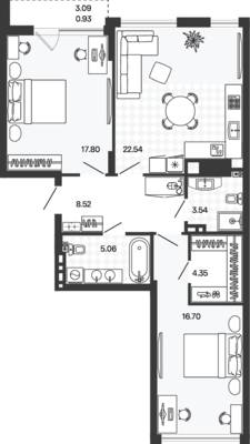 Планировка: 2-комн. 79,36 м² · этаж 4 из 5