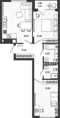 Планировка: 2-комн. 63,08 м² · этаж 2 из 5
