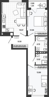 Планировка: 2-комн. 63,08 м² · этаж 3 из 5
