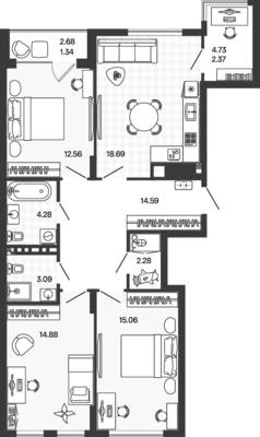 Планировка: 3-комн. 89,14 м² · этаж 4 из 5