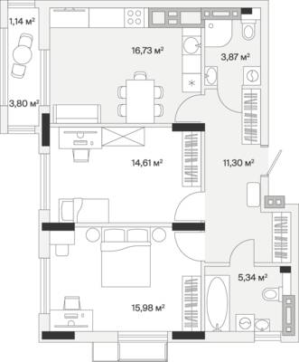 2-комнатная квартира 70,4 м² в ЖК АЭРО, Малое Исаково — фото 1