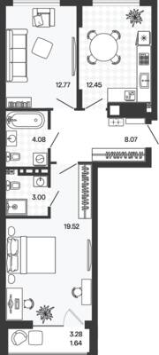 Планировка: 2-комн. 61,68 м² · этаж 2 из 5