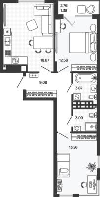 Планировка: 2-комн. 62,71 м² · этаж 3 из 5
