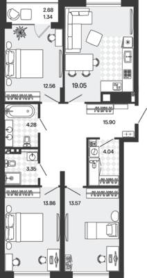 Планировка: 3-комн. 87,95 м² · этаж 1 из 5