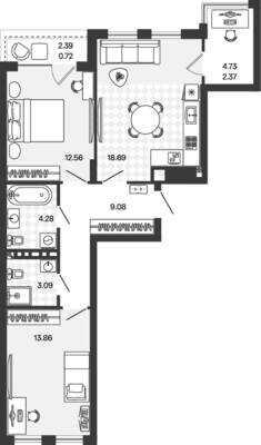 Планировка: 2-комн. 64,65 м² · этаж 5 из 5