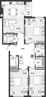 Планировка: 3-комн. 108,99 м² · этаж 1 из 5
