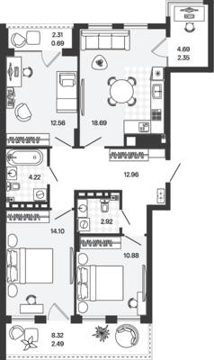 Планировка: 3-комн. 81,86 м² · этаж 5 из 5