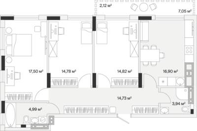 3-комнатная квартира 90,6 м² в ЖК АЭРО, Малое Исаково — фото 1