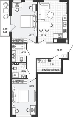 2-комнатная квартира 75,88 м² в ЖК Расцвет парк, Заозерье — фото 1