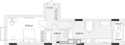 1-комнатная квартира 49,3 м² в ЖК АЭРО, Малое Исаково — фото 1