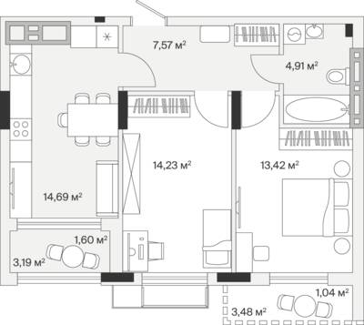 2-комнатная квартира 58,1 м² в ЖК АЭРО, Малое Исаково — фото 1