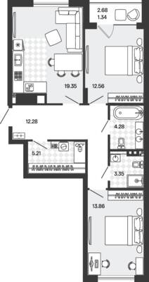 Планировка: 2-комн. 72,23 м² · этаж 1 из 5