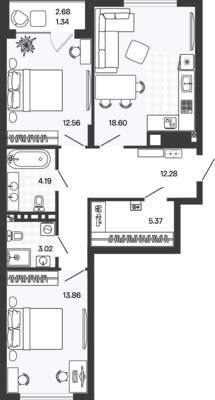 Планировка: 2-комн. 72,07 м² · этаж 1 из 5