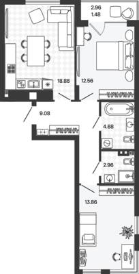 Планировка: 2-комн. 63,5 м² · этаж 2 из 5