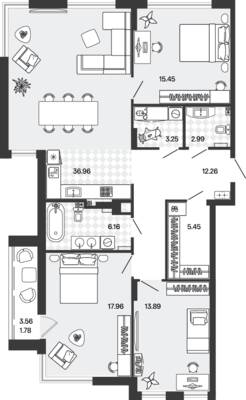 Планировка: 3-комн. 116,15 м² · этаж 1 из 5