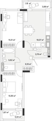 Планировка: 2-комн. 72 м² · этаж 1 из 7