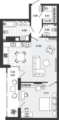 Планировка: 1-комн. 66,32 м² · этаж 1 из 5
