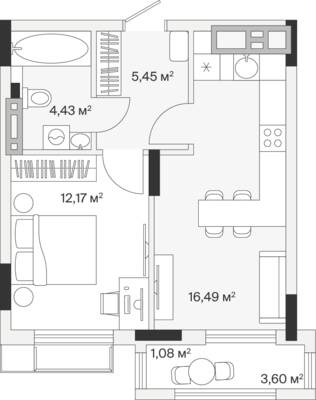 1-комнатная квартира 39,9 м² в ЖК АЭРО, Малое Исаково — фото 1