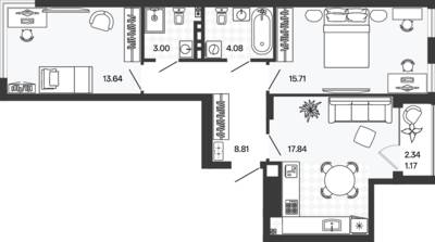 Планировка: 2-комн. 64,4 м² · этаж 5 из 5