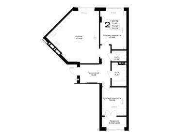 Планировка: 2-комн. 74,47 м² · этаж 5 из 7